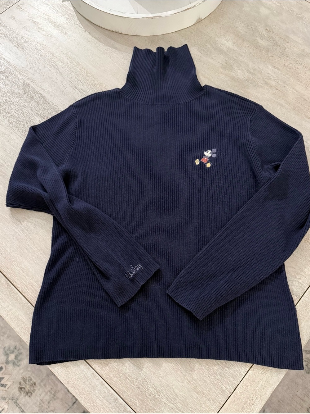 Vintage 90s Disney Store Mickey Mouse Navy Ribbed Turtleneck Sweater L